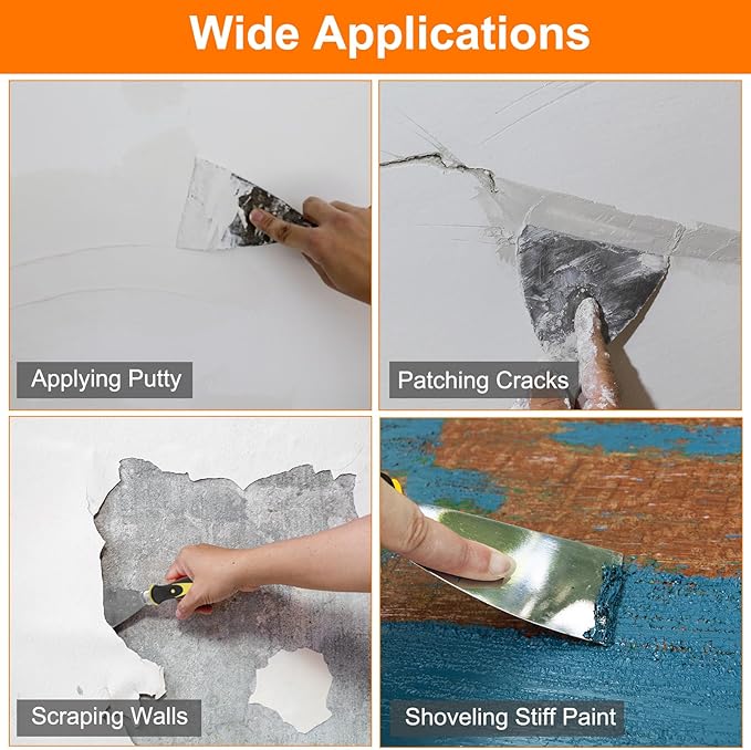 HARFINGTON Carbon Steel Putty Knife 4" Plastic Handle Spreading Drywall Flex Putty Scraper for Wallpaper Wall Taping Scraping Paint, Yellow