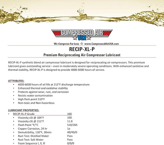 Premium 6000 Hour Reciprocating Air Compressor Lubricating Oil - CompressedAirUSA - XL - Extended Life Oils (1 Gallon)