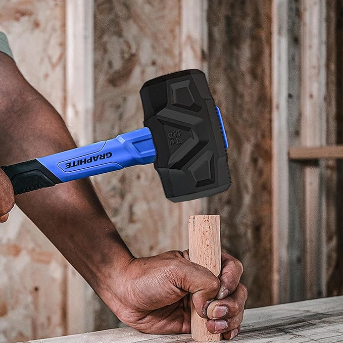 Real Steel Rubber Mallet Hammer 16 OZ Black Rubber Hammer with Solid Head, Double-faced Mallets for Flooring, Woodworking, Camping, Automotive 0325