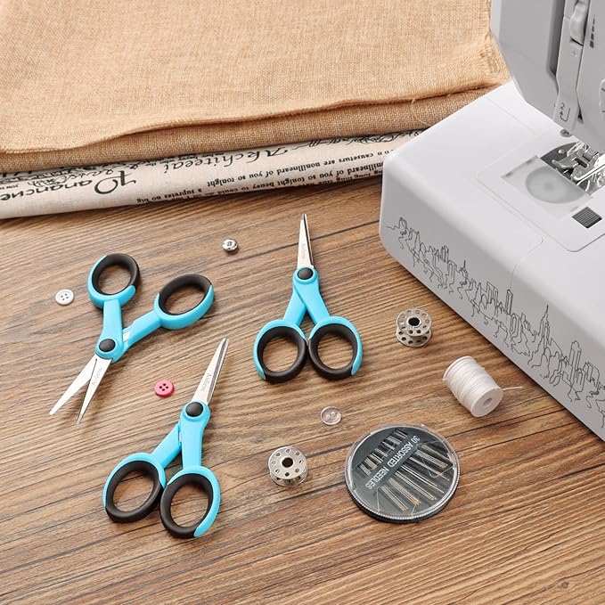 5??Detail Scissors, Embroidery Scissors with Sharp Stainless Steel Blade and Soft Handles, Great for Sewing, Craft, Office and School, 3 Pcs, Blue/Black