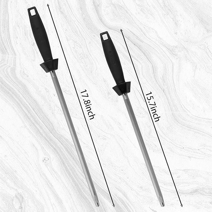 Knife Sharpener Knife Sharpening Rod Honing Steel with 15째-18째-20째Angle Guides Professional Carbon Steel with Black Rubber Grip for Kitchen Chef House Gift 10''