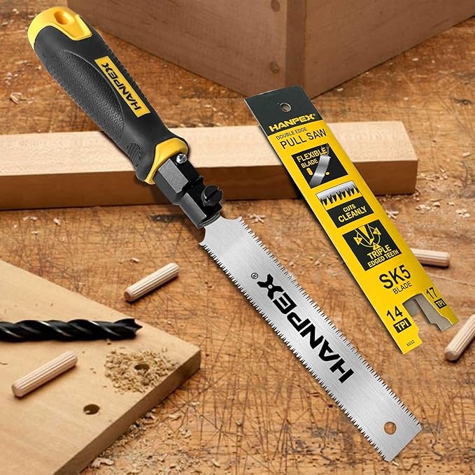 Mini Japanese Double Edge Pull Hand Saw 7" - SK5 Flush Cut Woodworking With Flexible Blade - 14 TPI / 17 TPI