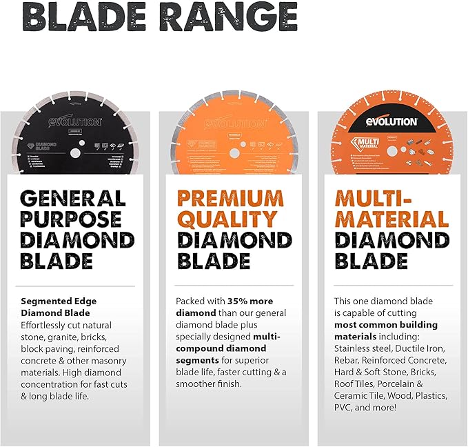 Evolution Power Tools Multi-Purpose Diamond Blade 12-Inch For Disc Cutter, Concrete Saw | 1 Inch Arbor | Metal Cutting Diamond Blade | Segmented Edge, For Metals, Reinforced Concrete, Bricks, Plastics