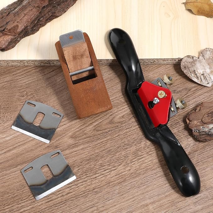 2pcs Adjustable SpokeShave with Flat Base 6pcs Metal Blade 1pcs Wood Hand Plane Home Woodworking for Wood Craft Working, Woods Craver