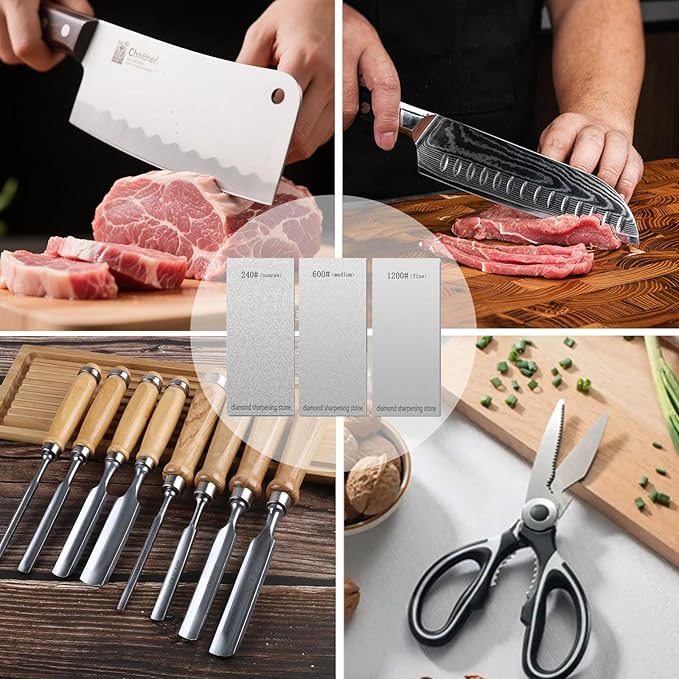 3 PCS Diamond Sharpening Stone Diamond Knife Sharpener Plate Honing Whetstone for Knives Chisel (240#+600#+1200#)