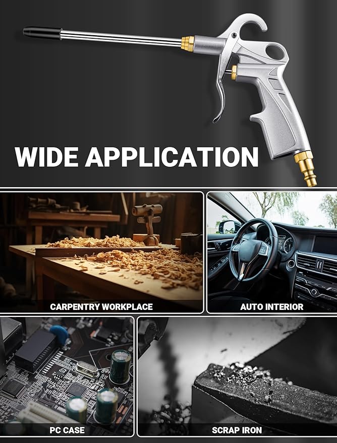 Heavy Duty Air Blow Gun Air Nozzle Blow Gun, Air Blower for Compressor with Bigger Pipe & Extended Nozzle, Pneumatic Air Compressor Accessories Tool for Car Detailing/Industrial Household Cleaning