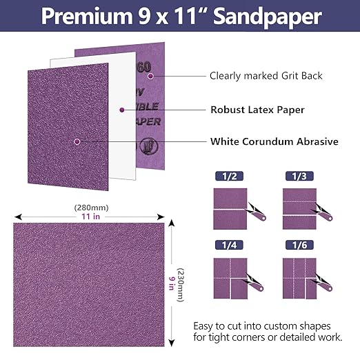 Premium White Corundum 2000 Grit Sandpaper, 9 x 11 Inch Wet Dry Abrasive Sheets for Wood Metal Automotive Fine Sanding and Polishing 10Sheets