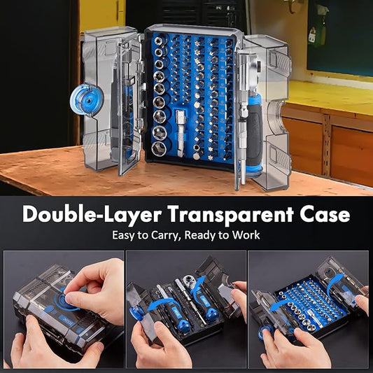 XOOL 78PCS Ratchet Screwdriver Set, Multi-Functional Precision Repair Tool Kit with 41PCS Bits, Precision Bits, 1/4" Sockets, Magnetic Tools for Electronics, Home Repair, DIY Toolbox