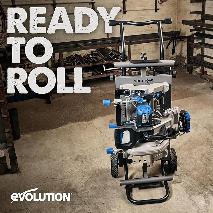 Evolution MCSSTAND | Mitering Chop Saw Stand with Powerlift Assist | Heavy-Duty Steel Frame | All-Terrain Wheels | Compatible with Evolution S14MCS, S355MCS, S355CPSL, S14CPS, S15CPS | Gas-Strut Lift
