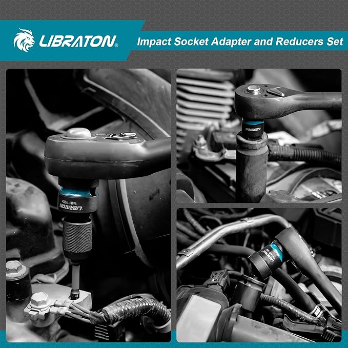 LIBRATON Impact Socket Adapter and Reducer Set 11PCS, Socket Adapter Reducers, Swivel Socket Adapters, Impact to 1/4 Hex Converters, Impact Wrench Adapters for Automotive Repair, with Blow Molded Box