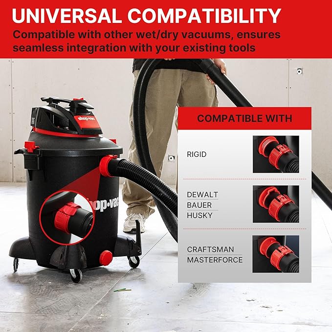 Shop-Vac 8 FT X 1-7/8" Universal Hose, Replacement Hose Compatible with Rigid, Dewalt, Husky, Craftsman, Bauer, Masterforce Vacuum Cleaners