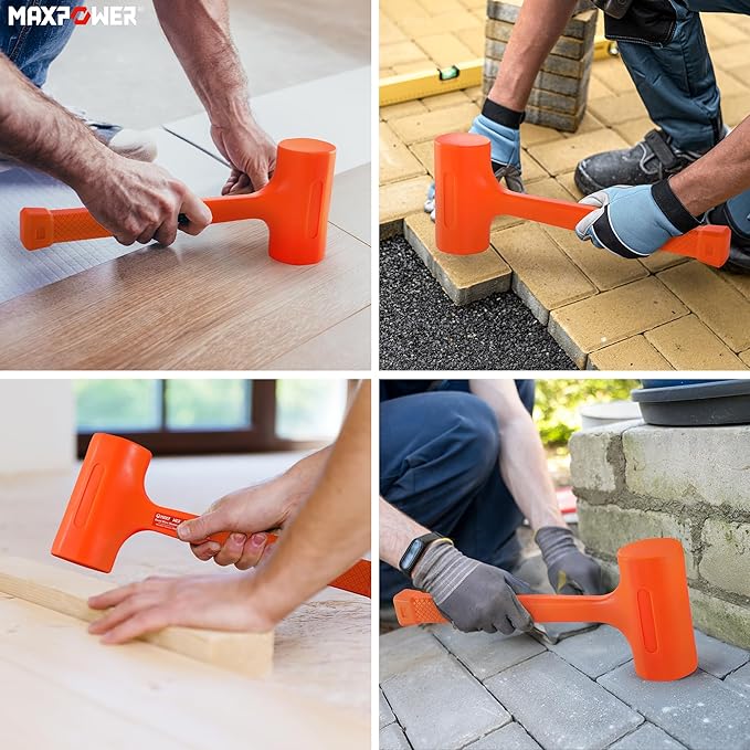 MAXPOWER Dead Blow Hammer, 4LB Dead Blow Mallet with Checkered Grip Handle, Spark and Rebound Resistant Orange Deadblow Hammer