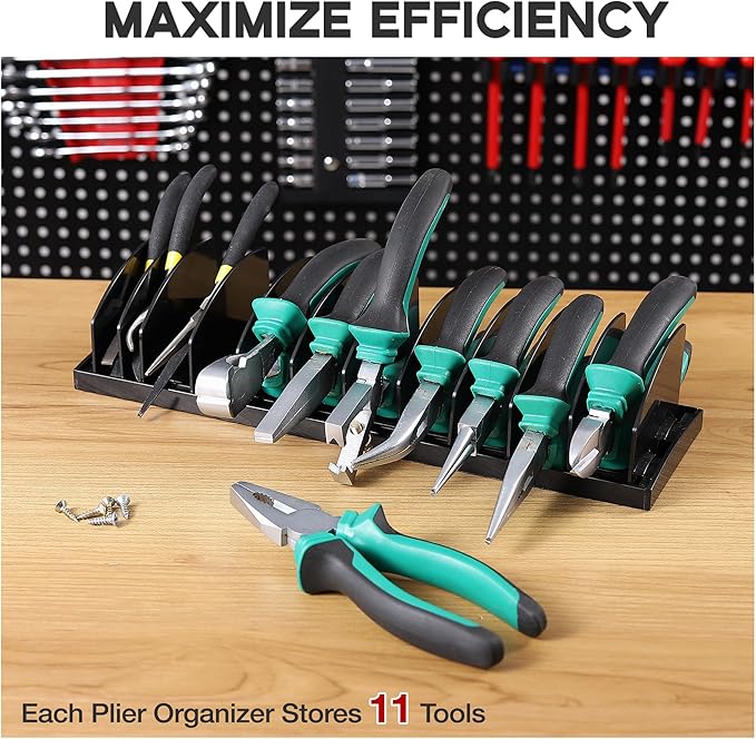 Plier Organizer Rack, Pliers Holder with Non-Slip Rubber Base and Adjustable Dividers, 11-Slot Tool Box Organizer, Cutter Organizers, Tool Drawer Organizer(Pliers Not Included)