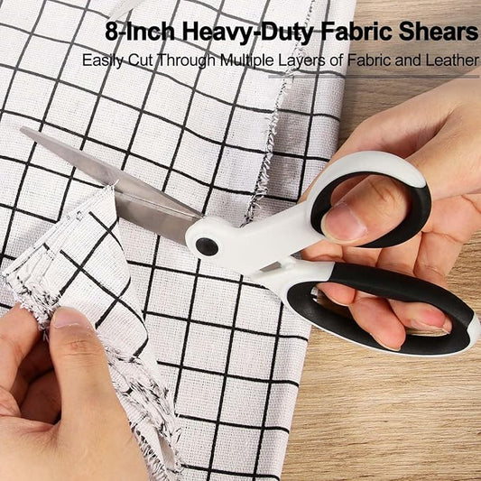 Premium Sewing Scissors Bundle, 8" Heavy Duty Fabric, 5" Embroidery, 4" Small Detail Scissors, 5" Thread Snips, Tailoring, Dressmaking, Quilting, Arts&Craft Supplies, White