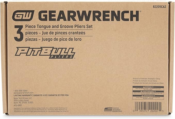 GEARWRENCH 8", 10?? & 12??PITBULL K9 Straight Jaw Dual Material Tongue and Groove Pliers Set - 82205CAZ