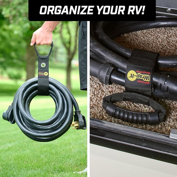 Easy-Carry Wrap-It Storage Straps - 28??(2-Pack) Black with Grommet - Cord Wrap and Hose Organizer for Your RV Tool Kit