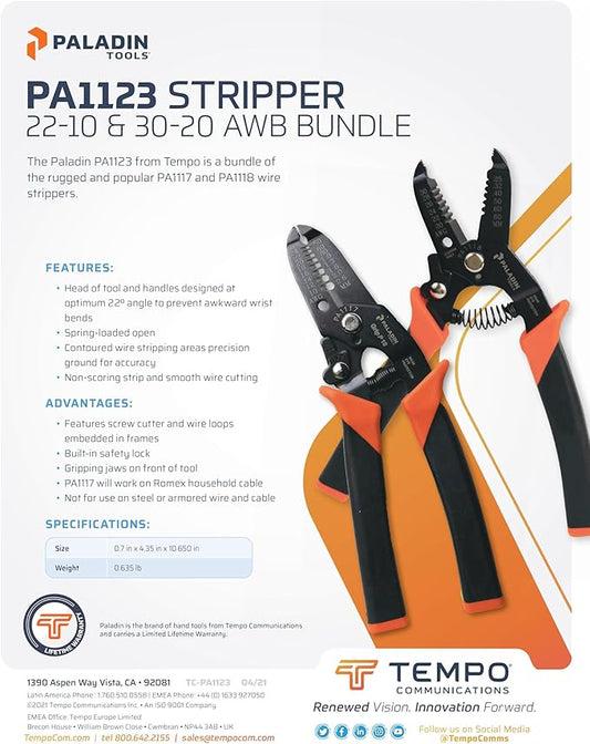 Paladin Tools PA1123 Wire Stripper Bundle, 22-10 AWG and 30-20 AWG (Formerly Greenlee Communications) (Color may vary)