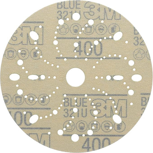 3M Hookit Blue Abrasive Discs 36181, Multi-Hole, 6 in, 400+ Grade, Pack of 50, Virtually Dust-Free, for Auto Sanding, Body Repair, Featheredging, Primer Sanding, Paint Preparation, E-Coat