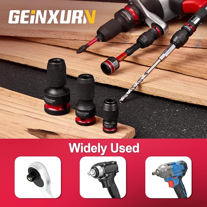 5PCS Impact Screwdriver Bit Holders, 3/8-Inch Square Drive to 1/4-Inch Quick Release Hex Socket Adapter for Impact Wrench
