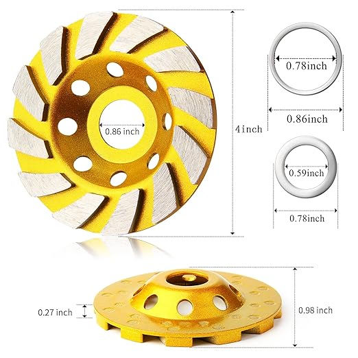 4 Inch Concrete Turbo Diamond Grinding Cup Wheel 12 Segs Heavy Duty Angle Grinder Wheels for Angle Grinder