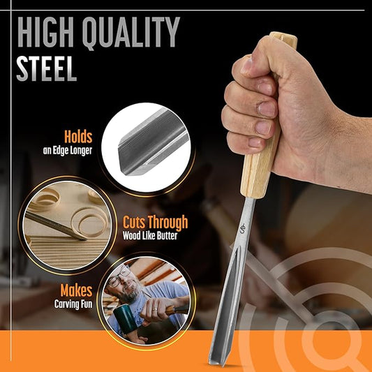 High-Quality Wood Carving Tools Set of 7 Chisels and Gouges with Canvas Case, Razor Sharp CR-V 60 Steel Woodworking Tools, Perfect Wood Carving Chisel Set for Beginners and Professionals from Schaaf