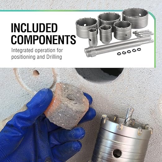 BINOTA 13PCS Concrete Hole Saw Kit, Rotary Hammer Core Bit Hole Saw, with SDS Plus and SDS Max Shank, for Concrete Cement Brick Wall Stone Masonry, Core bit Set 40 55 80 100 110 130 mm