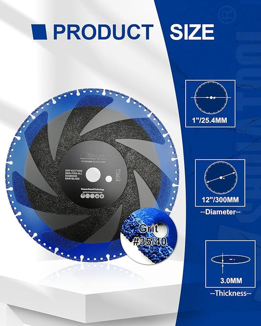 SHDIATOOL 12 Inch Metal Cutting Diamond Blade All Purpose Cut Off Wheel for Rebar Sheet Metal Angle Iron Stainless Steel