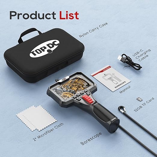 TOPDC Two-Way Articulating Borescope Camera with Light, Industrial Endoscope with 0.24in Articulating Snake Camera, 1920P HD Video Inspection Scope for Automotive & Aircraft Mechanics, 6.5ft