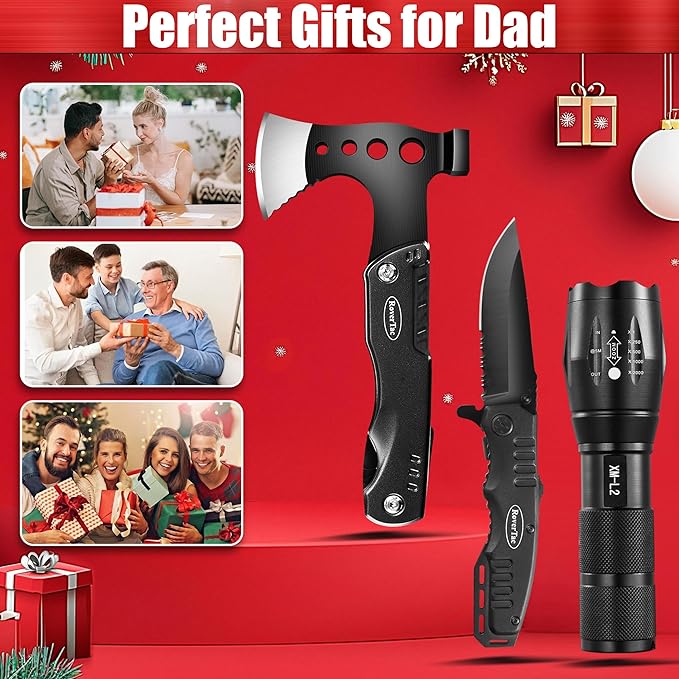 RoverTac Tools Set for Dad Gifts, 11-in-1 Multitool Axe, LED Flashlight & Tactical Knife in a Gift Box with "BEST DAD EVER", Unique Gift for Dad on Father?셲 Day, Birthday, Christmas & Retirement
