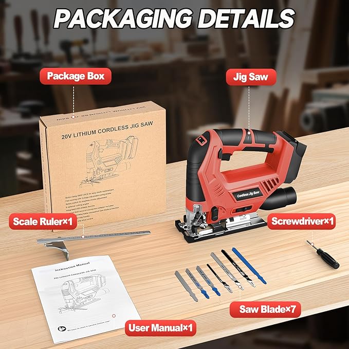 Jigsaw Compatible with Milwaukee 18V Battery (No Battery), Cordless Jig Saw Brushless Jigsaw Tool with LED Light, 0°- 45° Bevel Cuts, 3 Orbital Settings for Straight/Curve/Circle Cutting