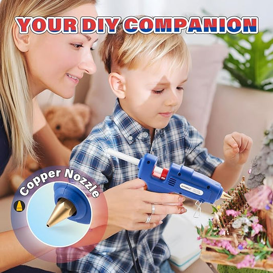 DIYSELF Hot Glue Gun Full Size, 1 Pcs Glue Gun with 20 Extra Glue Sticks, Heavy Duty Hot Glue Guns for Crafts, Repair, Arts, Decorations, and Handmade DIY Projects, Heat Glue Guns 60/100W (Blue)