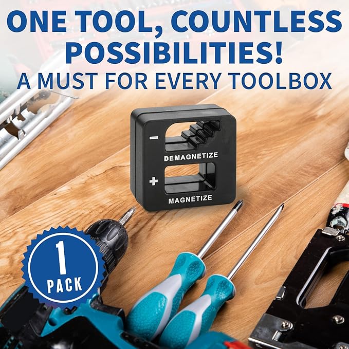 Demagnetizer and Magnetizer for Screwdrivers Tips, Bits, and Small Tools, Large or Big Screws, Drills, Drill Bits, Sockets, Nuts, Bolts, Nails and Precision Construction Tools - Black