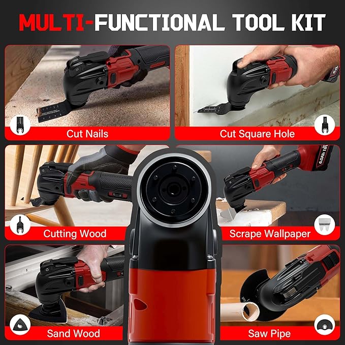 Oscillating Multi Tools for Milwaukee 18V Battery, Multi-Use Grinding Tool, 4째Oscillation Angle, 6 Variable Speeds, Quick-fit Blade Design with 22pcs Accessories for Cutting, Sanding, Scraping
