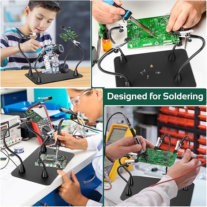 Super Magnetic Helping Hands Soldering Station, Third Hand Soldering Tool with Alligator Clips,PCB Circuit Board Holder,4 Flexible Gooseneck Arms & Non-slip base for Electronic Repair Soldering Hobby