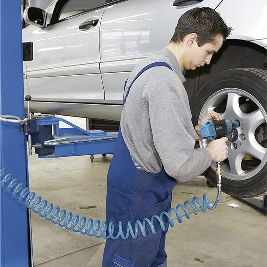 HAZET Compressed Air Spiral Hose 9040S-10 I Highly Flexible Polyurethane Hose with 25 Feet Length, 0.39 Inches/10mm Inner Diameter and 145 psi Working Pressure - For Connecting Pneumatic Tools