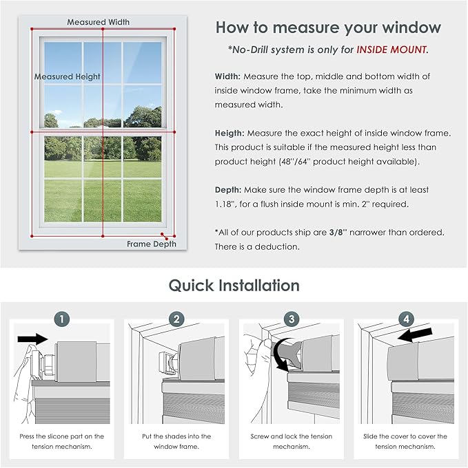 LazBlinds No Tools No Drill Cordless Cellular Shades, Top Down Bottom Up (TDBU) Honeycomb Shades for Home, Blackout Light Blocking Thermal Insulation Blinds for Windows, 24" W x 48" H, White