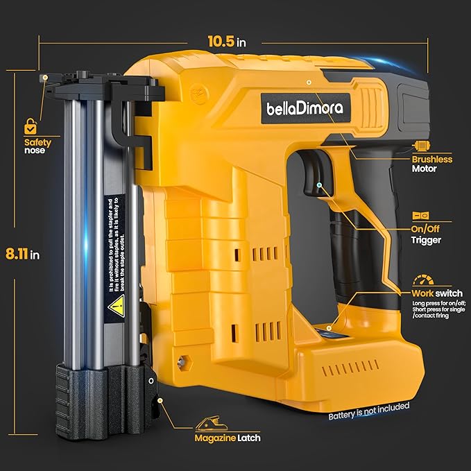 18GA Cordless Brad Nailer & Staple Gun - Compatible with Dewalt 20V Battery - 2-in-1 Brushless Nail Gun with 1000 Nails & Staples - Professional Home Improvement Tool(No Battery)