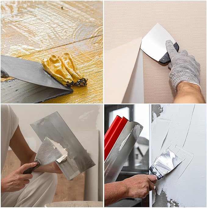 uxcell Putty Knife 1" Stainless Steel Paint Scraper Flexible Drywall Repair Mud Knife for Removing Cement Wallpaper Mud Adhesive Taping with Metal Hammer End