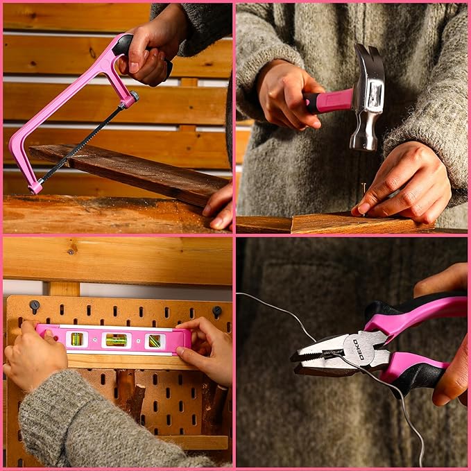 Pink Tool Kit Box Drill Set竊숧EKOPRO Home Mechanic Toolbox with 12V Power Cordless Drill Hand Repair Tools Sets Combo Kits Storage Organizer Drawer Case for Men & Women