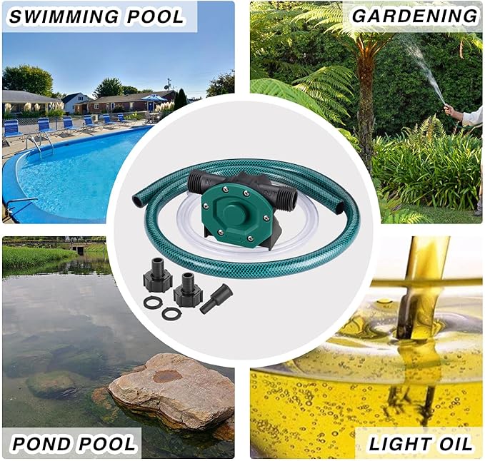 Self-Priming Mini Hand Water Transfer Drill Pump Kit with Water Hose & Oil Hose for Home Water Oil Fluid Transfer