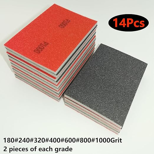 85pcs Detail Sandpaper Kit, 70pcs Sanding Sheets, 14pcs Sanding Sponge and one 3?쓝 4??Hand Sand Block,180-1000 Grit Sand Pads for Metal Wood Furniture Model Polishing -FHS85