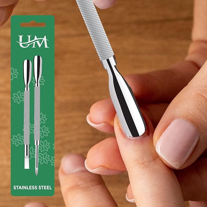 UM Supplies Cuticle Pusher and Spoon Nail Cleaner 2PCS Set | Dual Ended | Nail Care Tool | Easy to Use Fingernail and Toenail | Pedicure Manicure Tools