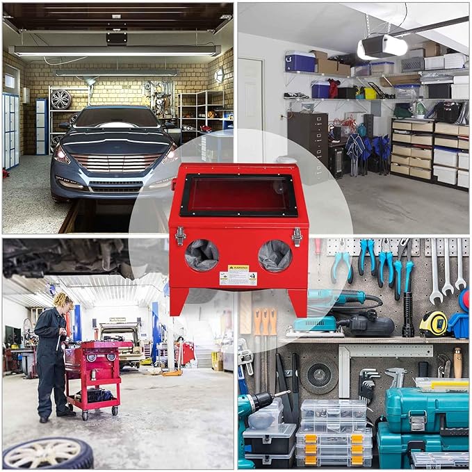 40 Gallon Bench Top Air Sandblasting,Heavy Duty Steel Cabinet Sandblaster Abrasive Blast with Gun and 4 x Nozzles Air Compressor Delivery 60-125PSI/6-25CFM for Rust Removal, Stain, Paint