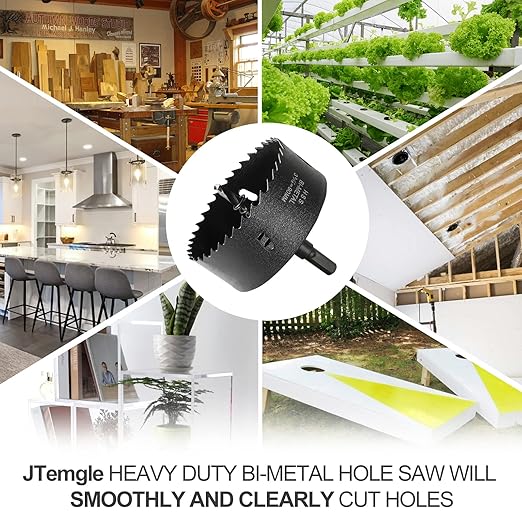 3-1/2 Inch Hole Saw with 3/8" Triangle Shank Quick Change Arbor, JTemgle Bi-Metal Hole Saw Heavy Duty Hole Cutting Tool for Cornhole Boards, Recessed Lights, Wood, Plastic, Drywall & Soft Metal