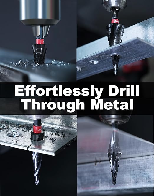 EZARC Step Drill Bit for Metal, M35 Cobalt Step Drill Spiral Flute Unibit Step Drill Bit (1/4''-3/4'') Wear-Resistant AlTiN Coated, 1/4" Hex Shank for Metal, Stainless Steel, Aluminum, Plastic