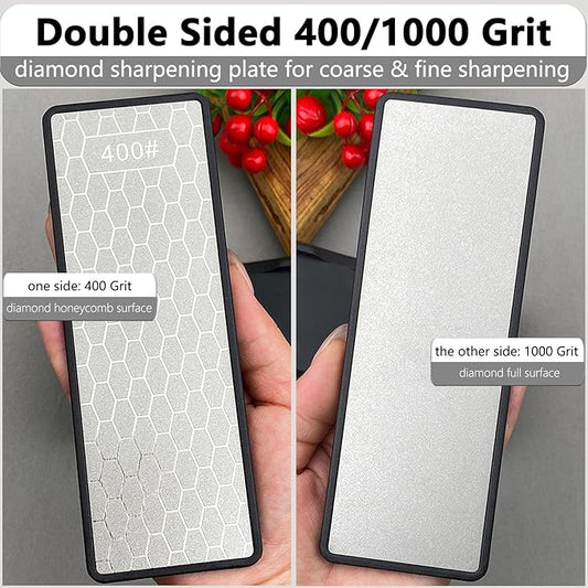 Diamond Sharpening Stone Set, Knife Sharpener Stone, 2 Side Grit 400/1000, 240/1500/3000 Grit Portable Hone Sharpener, Diamond Plate Honing Stone, 2 Sizes Whetstone Tool with Non-Slip Base