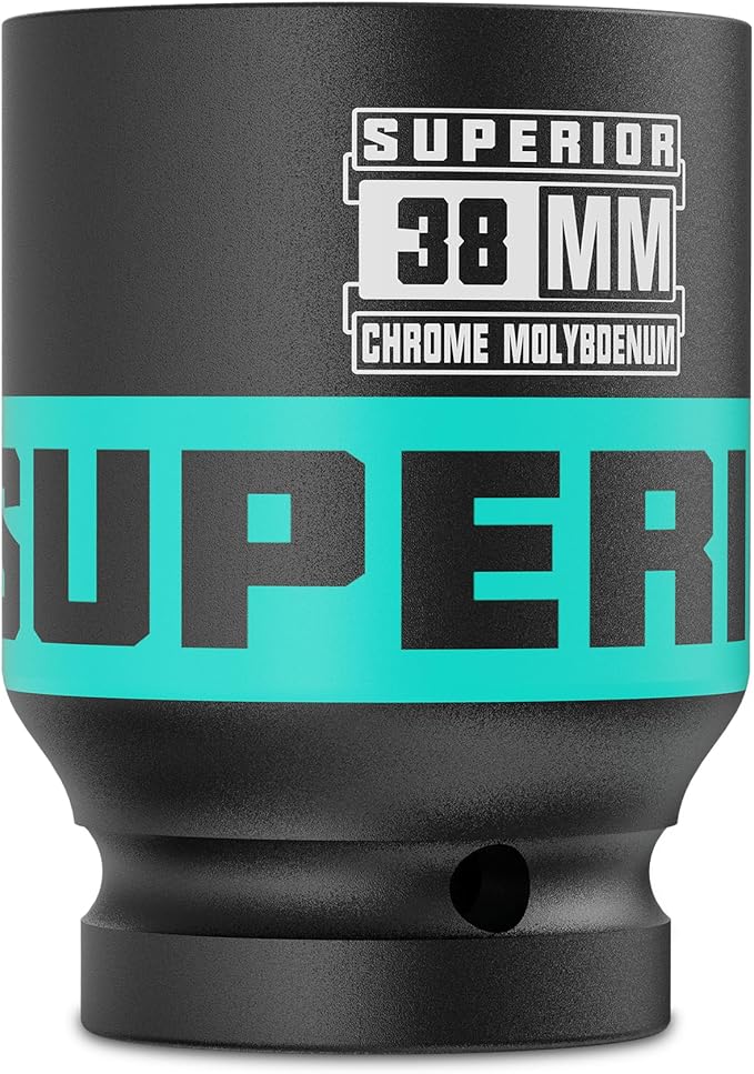 3/4" Drive Impact Socket, 38 mm Deep Socket, Metric Axle Nut Socket, 6 Point, CR-MO, Automotive, Truck Maintenance, Heavy Equipment Repair