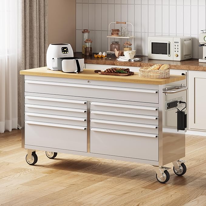 61 in Tool Chest, Tool Box Mobile 9 Drawers Storage Rolling Cabinet with Wheels Lock Key Locking System Drawer Liners for Garage Warehouse Repair Shop