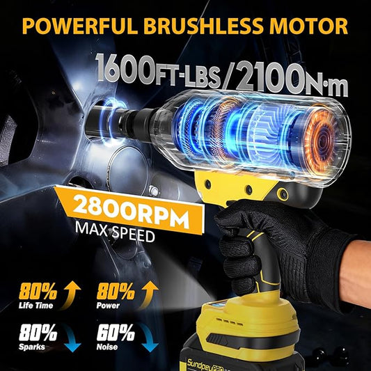 21V Cordless Impact Wrench - 1600Ft-lbs(2100N·m) Heavy Duty High Torque Brushless 3/4 Impact Gun with 2 x 4.0Ah Batteries & Fast Charger 3/4" to 1/2" Adapter & 5 Sockets for Car Industrial