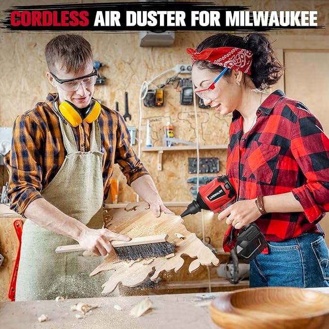 LIVOWALNY Cordless Air Pump Dust Blower Compatible with Milwaukee 18V Battery, Brushless Air Duster Compressed Air Mattress Pump w/ 3 Speeds & 7 Nozzles & 447 MPH/39 CFM for Workshop Cleaning